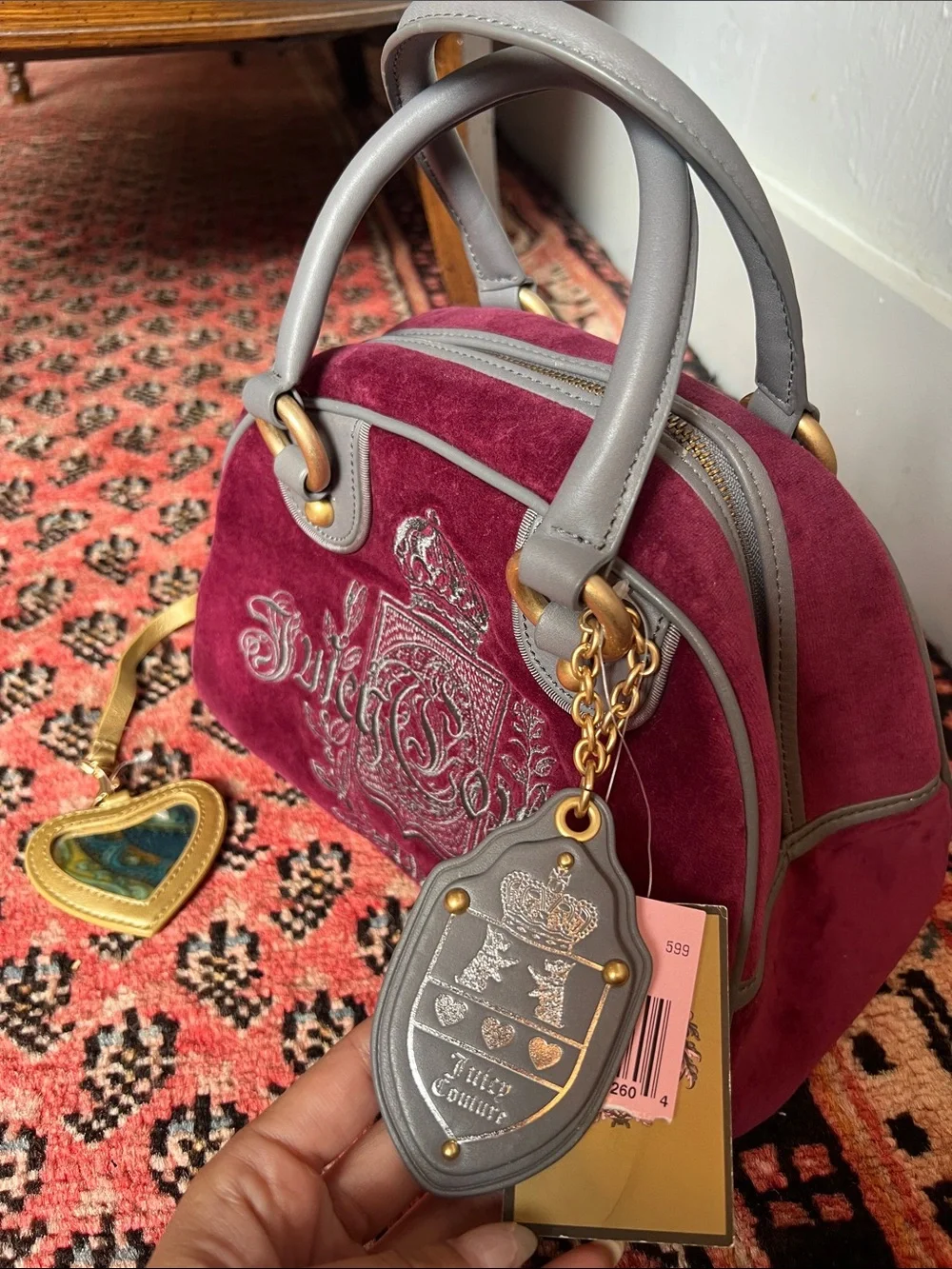 RARE Juicy Couture 2002 Vintage Burgundy Velvet Bowling Bag Brand New with tags